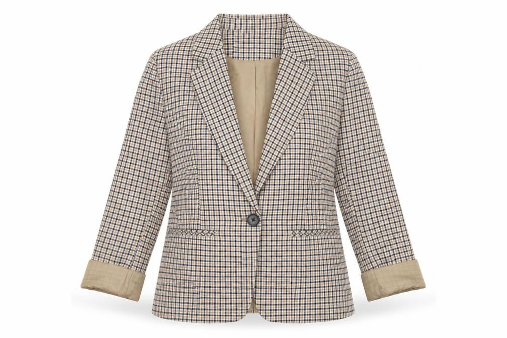 La Redoute Women Beige Check Blazer Size 10 Lined Single-Breasted Jacket