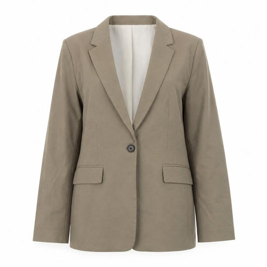 H&M Womens Beige Blazer Jacket Size S Single Breasted Lined Classic Fit