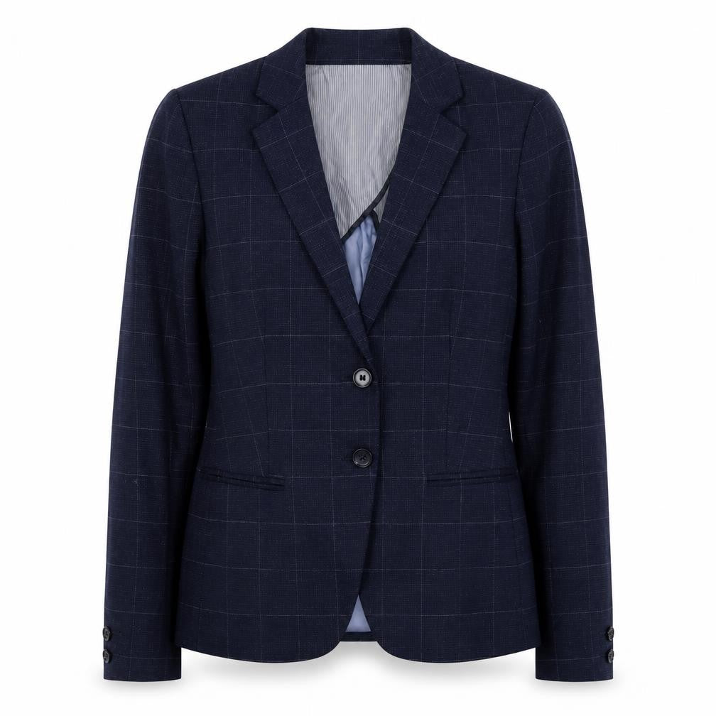 Next Women's Navy Checked Wool Blend Tailored Blazer Size 10