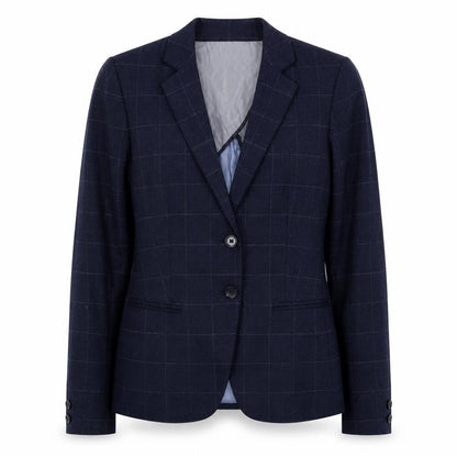 Next Women's Navy Checked Wool Blend Tailored Blazer Size 10