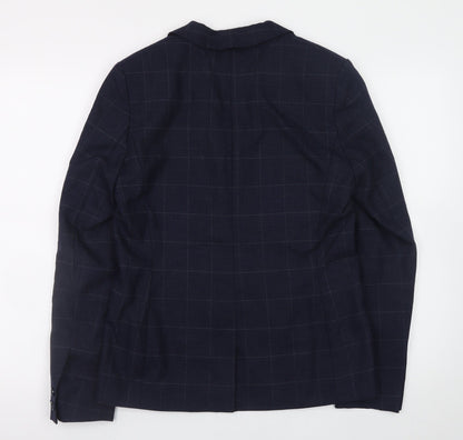 Next Women's Navy Checked Wool Blend Tailored Blazer Size 10