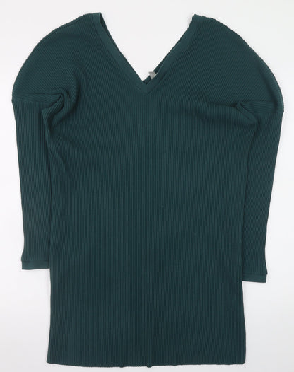 ASOS Women’s Green Size 12 V-Neck Ribbed Bodycon Knit Dress