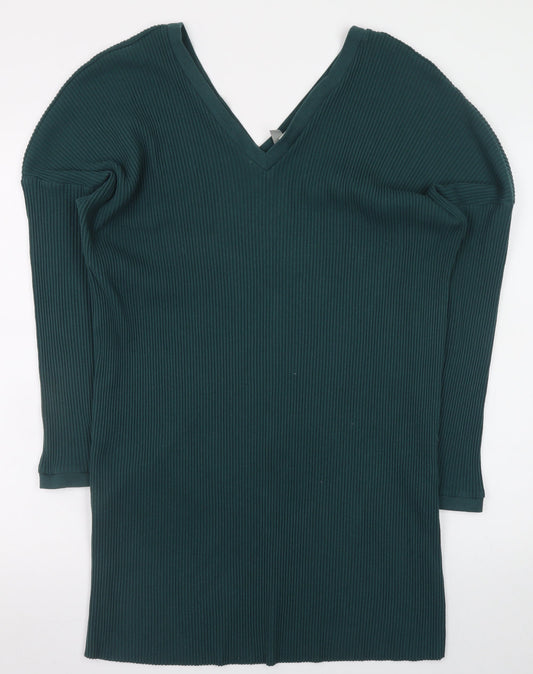 ASOS Women’s Green Size 12 V-Neck Ribbed Bodycon Knit Dress