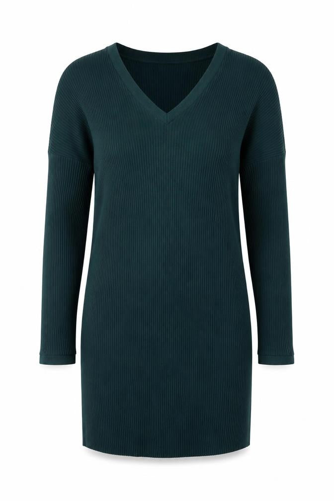 Front view of ASOS Women’s Green, size UK 12, V-Neck Ribbed Bodycon Knit Dress