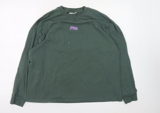 ASOS DESIGN Men's Green Weekend Collective Long Sleeve Graphic T-Shirt Size M