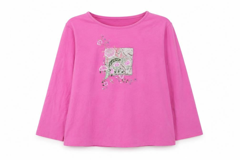 Front view of Next girls’ pink long sleeve embroidered floral cotton t-shirt, size 20