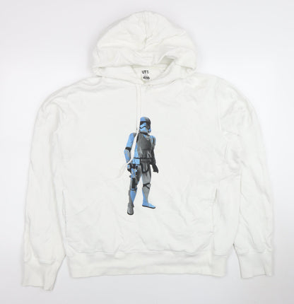 Mens UK Size L Uniqlo White Pullover Hoodie