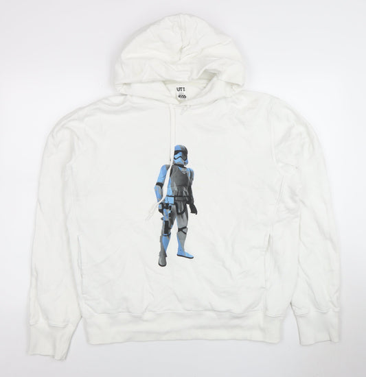 Mens UK Size L Uniqlo White Pullover Hoodie