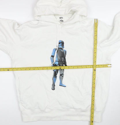 Mens UK Size L Uniqlo White Pullover Hoodie