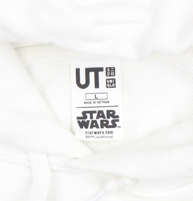 Mens UK Size L Uniqlo White Pullover Hoodie