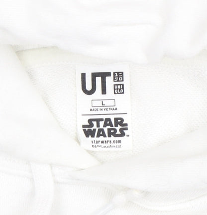 Mens UK Size L Uniqlo White Pullover Hoodie