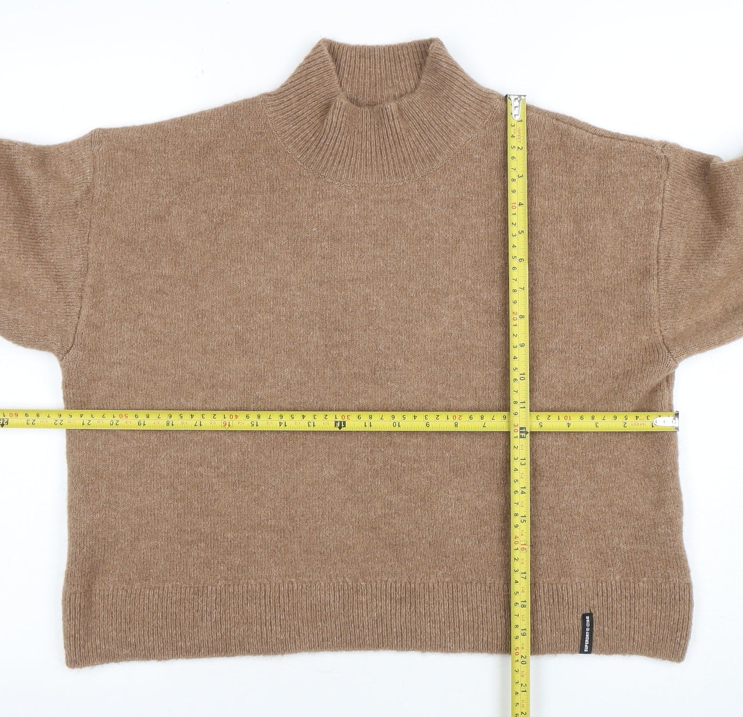 Superdry Women's Beige Wool Cashmere Mock Neck Jumper Size 8