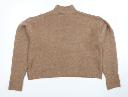 Superdry Women's Beige Wool Cashmere Mock Neck Jumper Size 8
