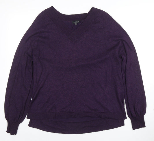 F&F Women’s Purple V-Neck Long Sleeve Acrylic Knit Jumper Size 16