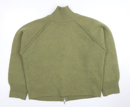 Dazy Less Women’s Green Full Zip Wool Blend Mock Neck Jumper Size S