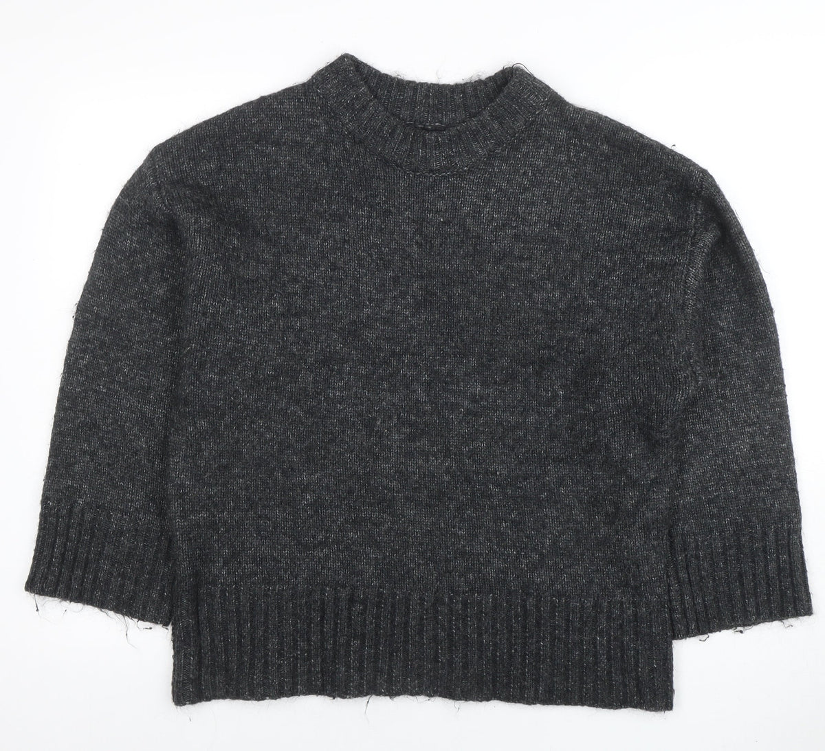SOSO Womens Grey Wool Blend Crew Neck Pullover Jumper Size S