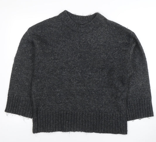 SOSO Womens Grey Wool Blend Crew Neck Pullover Jumper Size S
