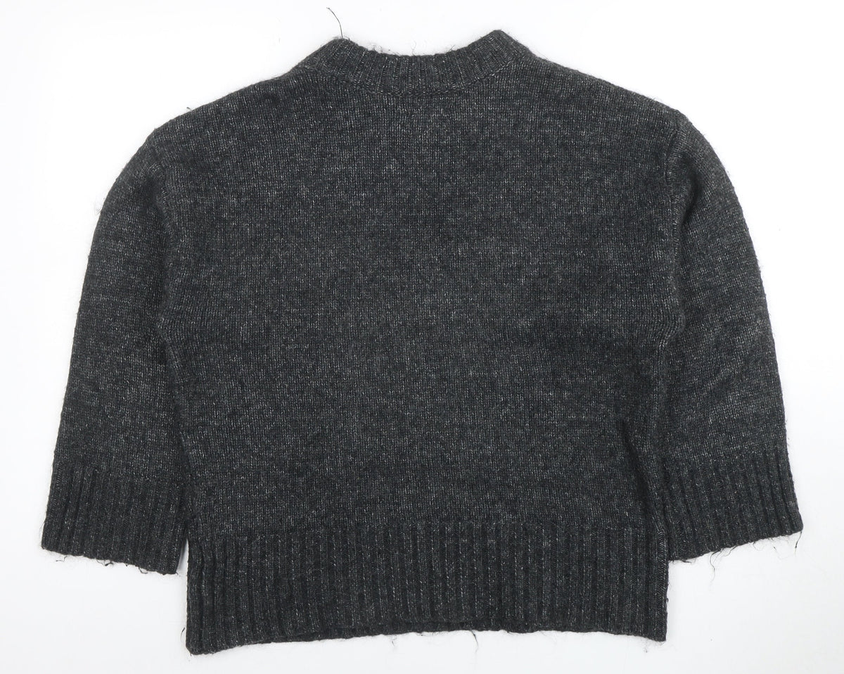 SOSO Womens Grey Wool Blend Crew Neck Pullover Jumper Size S