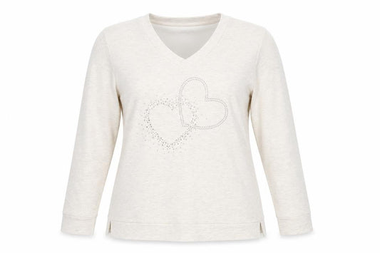 Bonmarché Women’s Beige Heart Studded V-Neck Pullover Sweatshirt Size 16