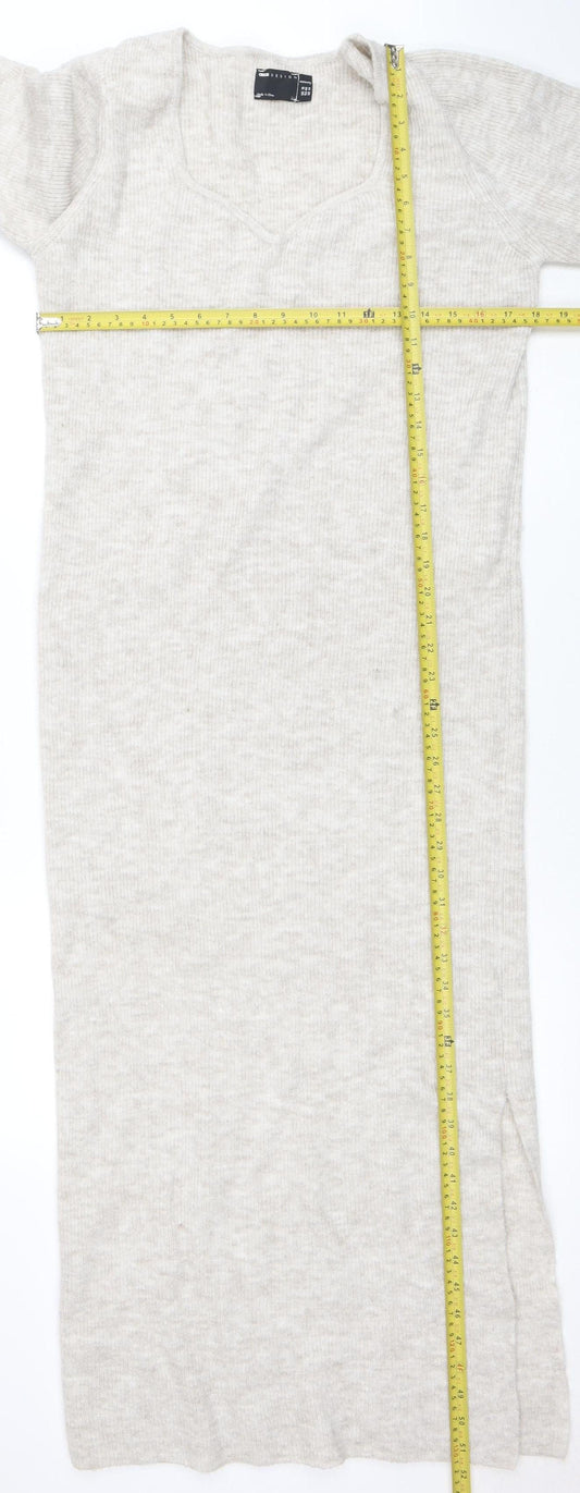 ASOS Women Beige Knitted Jumper Midi Dress Size 18 Long Sleeve