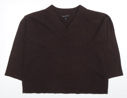 River Island Women Brown V-Neck Wool Blend Pullover Jumper Size L