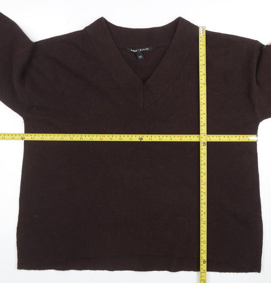 River Island Women Brown V-Neck Wool Blend Pullover Jumper Size L