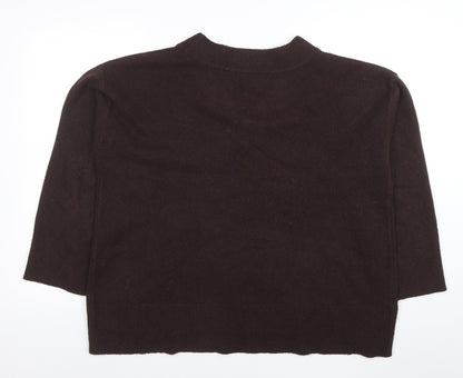 River Island Women Brown V-Neck Wool Blend Pullover Jumper Size L