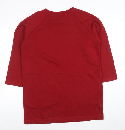 ZARA Women Red Shift Dress Size M 3/4 Sleeve Jersey Cotton Blend
