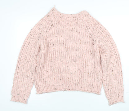 Stradivarius Women Pink V-Neck Chunky-Knit Jumper Size 8