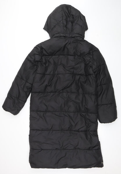 H&M Girls Black Long Hooded Puffer Coat 12-13 Years Winter Warm Jacket