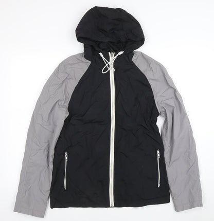 Rhino Rugby Black Label Men’s Black Grey Hooded Windbreaker Jacket Size S