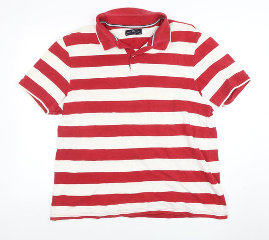 Blue Harbour Men’s Red Striped Cotton Polo Shirt XL Classic Fit