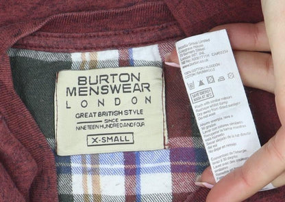 Burton Menswear London Men Red Checked Pocket Short Sleeve Pyjama Top XS