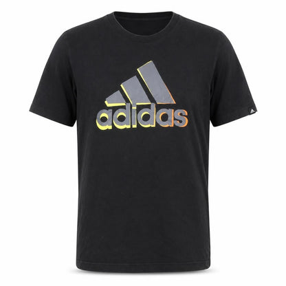 Front view of adidas Men's Black Cotton Sports Logo Crew Neck T-Shirt, size S