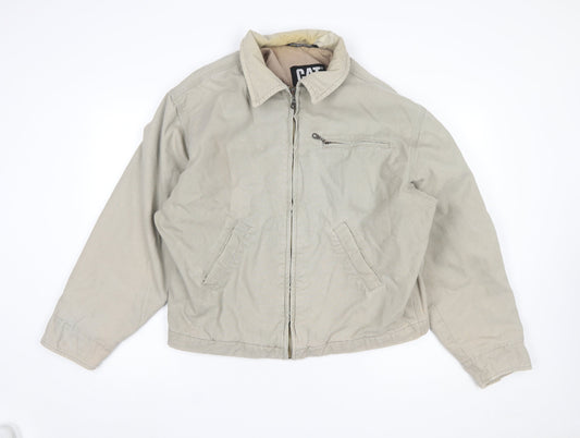 Caterpillar Men's Beige Cotton Bomber Jacket L Workwear Style