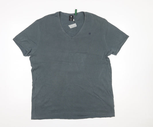 G-Star Raw Men’s Grey 2XL V-Neck Short Sleeve Cotton T-Shirt