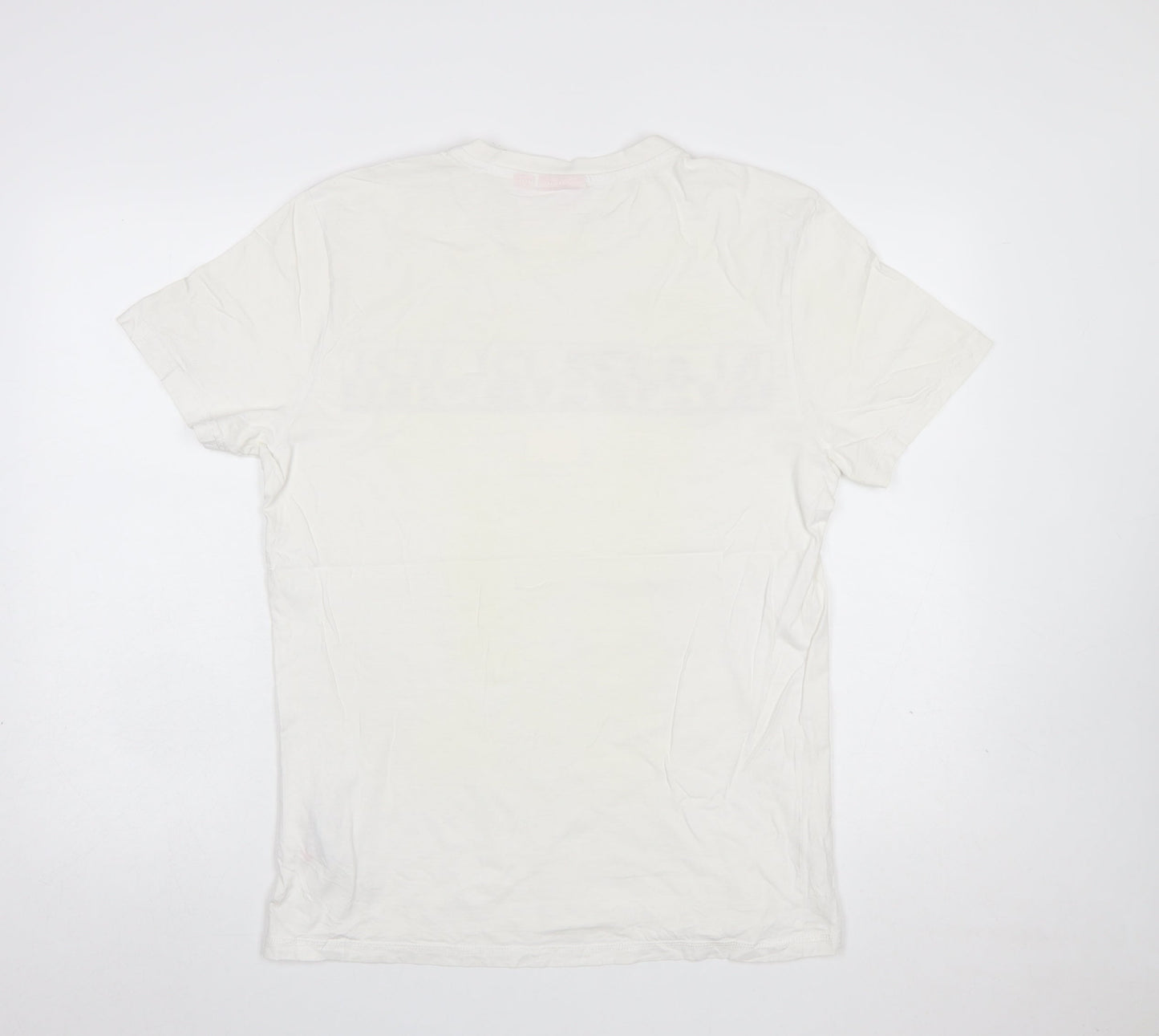 Napapijri Men’s White Logo Flag Crew Neck Cotton T-Shirt L