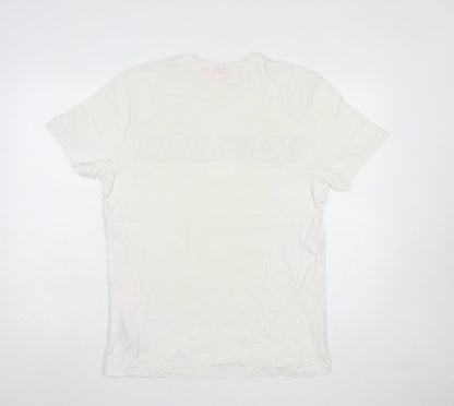 Napapijri Men’s White Logo Flag Crew Neck Cotton T-Shirt L