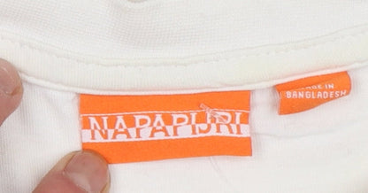 Napapijri Men’s White Logo Flag Crew Neck Cotton T-Shirt L