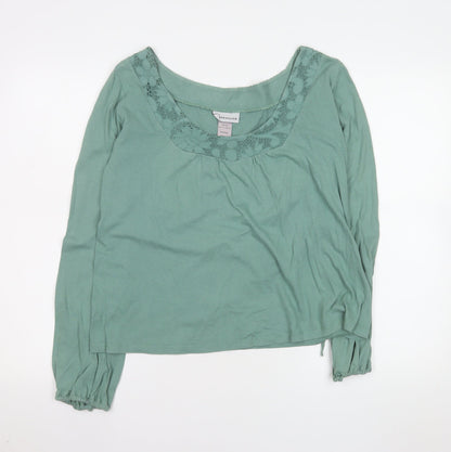 Warehouse Women’s Green Cotton Long Sleeve Crochet Blouse Size 16