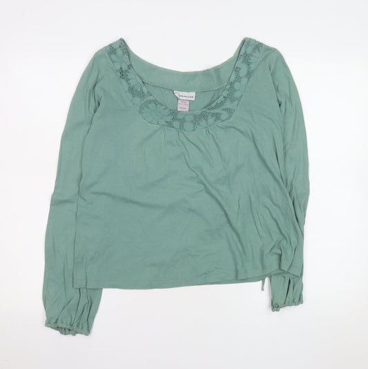 Warehouse Women’s Green Cotton Long Sleeve Crochet Blouse Size 16