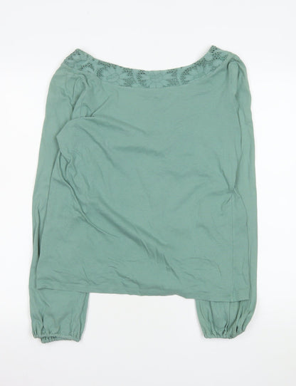 Warehouse Women’s Green Cotton Long Sleeve Crochet Blouse Size 16