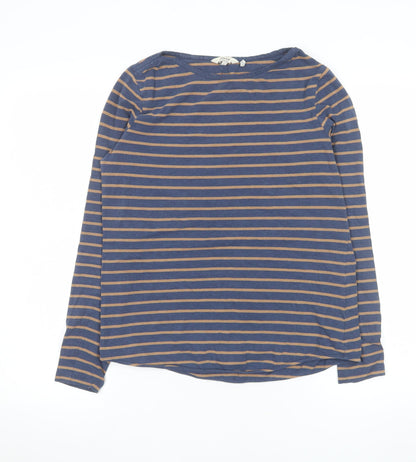 FatFace Women Blue Brown Striped Long Sleeve Cotton Top Size 8