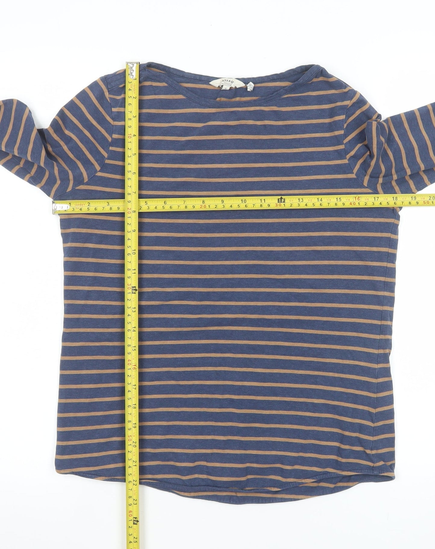 FatFace Women Blue Brown Striped Long Sleeve Cotton Top Size 8