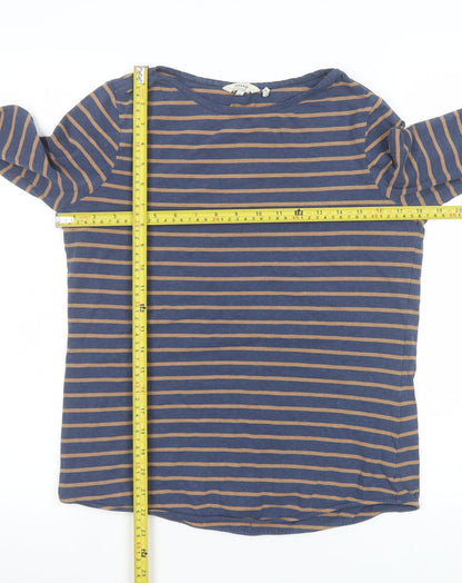 FatFace Women Blue Brown Striped Long Sleeve Cotton Top Size 8