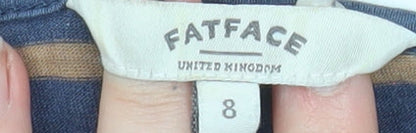 FatFace Women Blue Brown Striped Long Sleeve Cotton Top Size 8