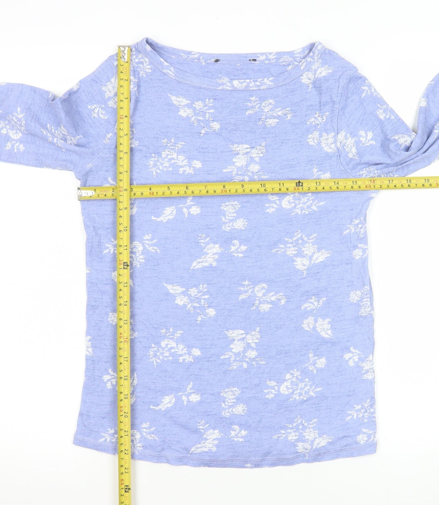 Marks and Spencer Women's Blue Floral Cotton Long Sleeve T-Shirt Size 12