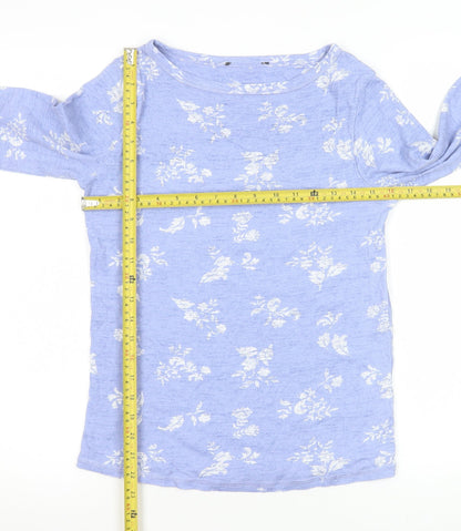 Marks and Spencer Women's Blue Floral Cotton Long Sleeve T-Shirt Size 12