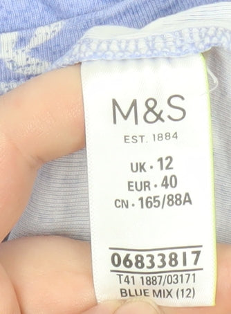 Marks and Spencer Women's Blue Floral Cotton Long Sleeve T-Shirt Size 12