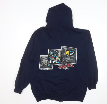 Airak Men Blue XL Hooded Full Zip Graphic Fleece Jacket